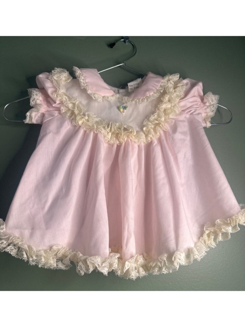 Vintage Bryan Baby Girl Dress 6-9M Pink Lace Ruffle Made USA Heirloom Cottagecor